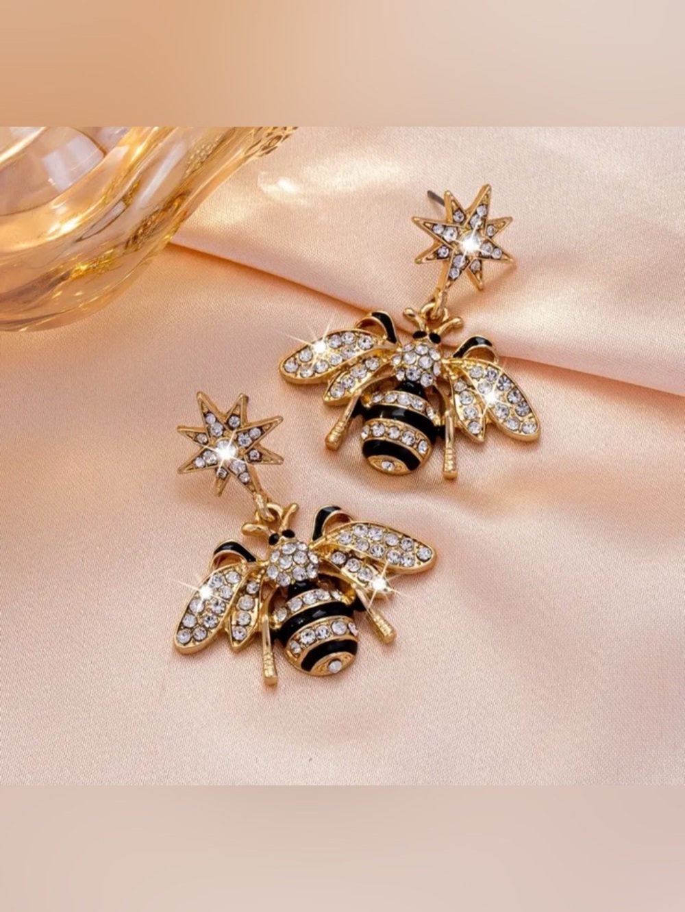 Bee Crystal Honey Earrings Shiny Earrings